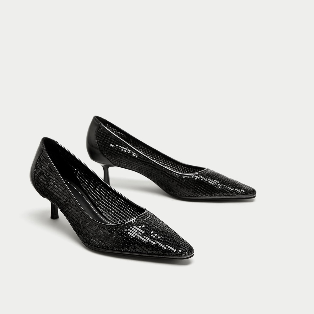 ZARA METAL MESH LOW HEEL COURT SHOES